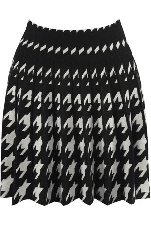 White Houndstooth Ribbed Pleated Mini Skirt