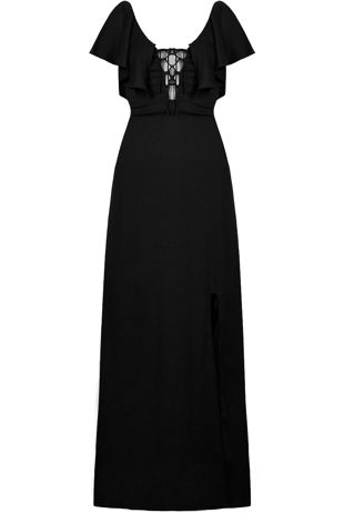 Black Front Tie Up Side Slit Maxi Dress