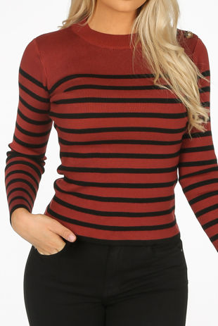 Rust Striped Buttoned Shoulder Jumper
