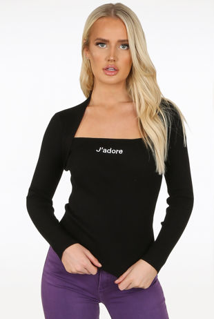 Black Wide Neck JAdore Ribbed Jumper
