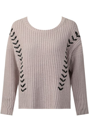 Light Pink PU Lace Chunky Knit Jumper
