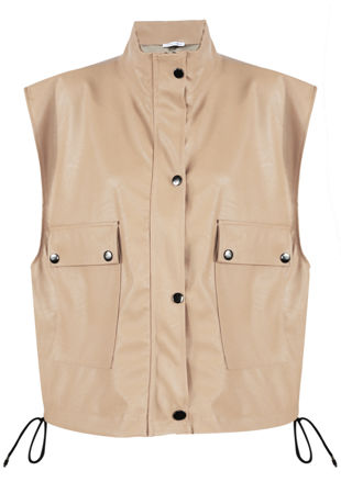Beige PU Cropped Gilet