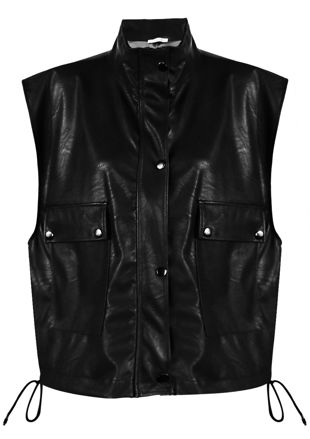 Black PU Cropped Gilet