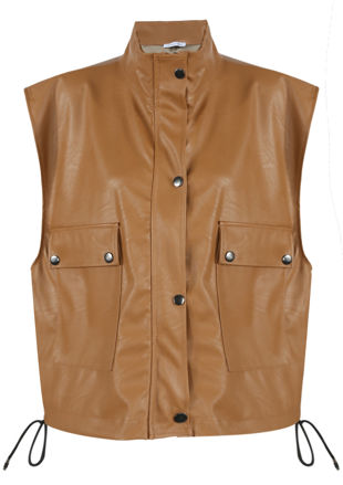 Camel PU Cropped Gilet