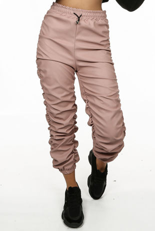 Rose Ruched Side PU Joggers