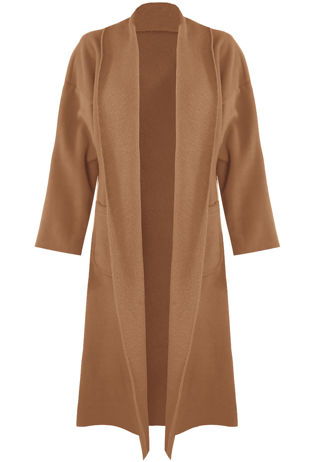 Camel Front Pocketed Longline Coat