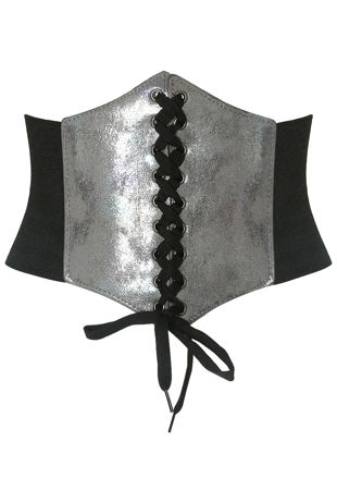 Silver Foil Trim Lace Up Corset