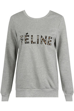 Grey FELINE Slogan Ribbed Jumper