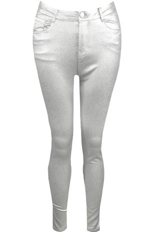 Silver Wax Finish Skinny Jeans