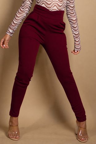 Wine Cross Over High Waisted Trousers