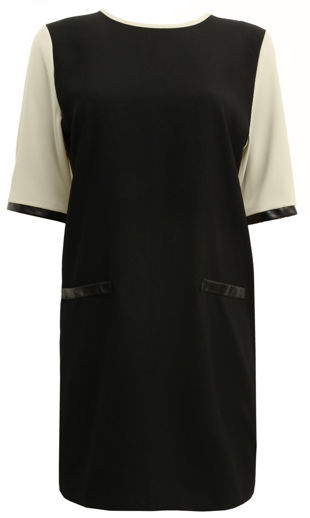  Cream Black Front PVC Pocket Dress