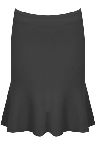 Black Frill Trim Knee Skirt
