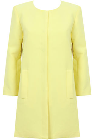 Yellow Pleated Back Box Pattern Long Coat 