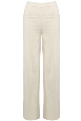 White Ribbed Wide Leg Trousers