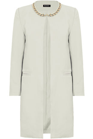 Cream Gold Chain Neck Structured Coat