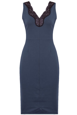 Navy Front & Back Lace Detail Bodycon Dress