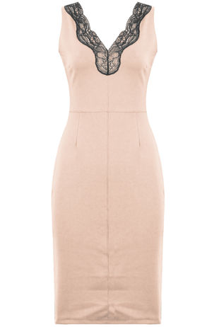 Rose Front & Back Lace Detail Bodycon Dress