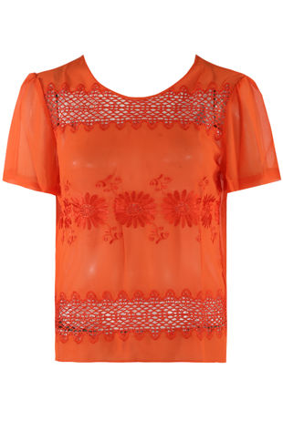 Orange Floral Lace detail tops