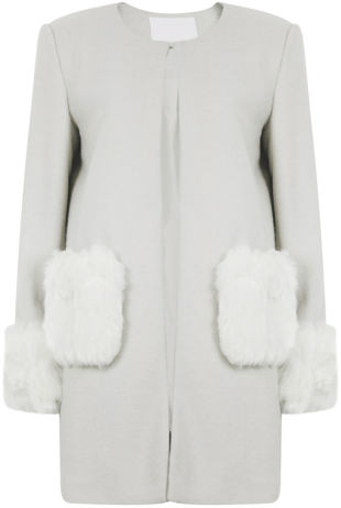 Cream Detachable Fur Detail Over Coat 