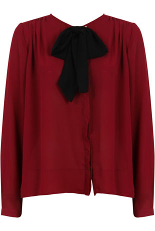 Pussy Bow Wine Blouse