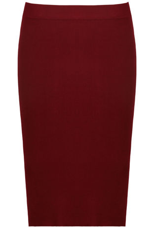Red Knitted Body Fit  Midi Skirt