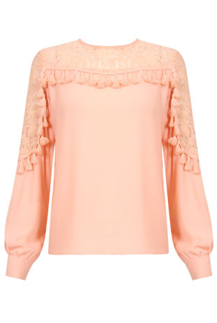 Pink Shoulder Floral Mesh Blouse