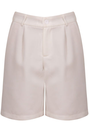 White Tailored Longline Pintuck Front Detail Tailored Shorts
