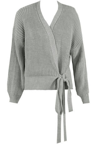 Grey Cable Knit Tie Up Robe Cardigan