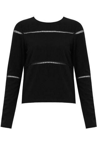 Black Cut Out Textured Long Sleeve Top