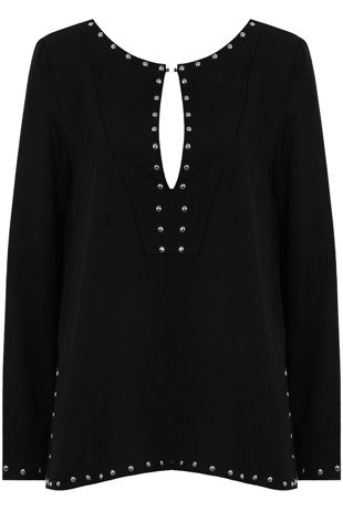 Black Studded Detail Long Sleeve Tops