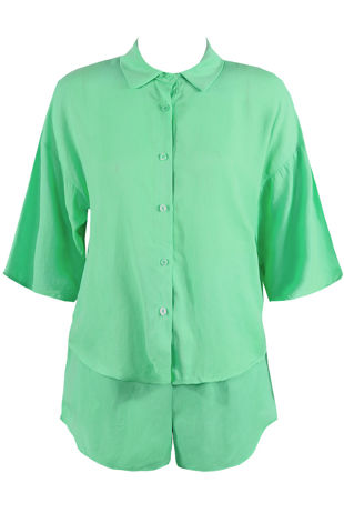 Green Linen Shirt & Shorts Set 