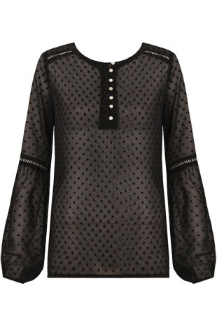 Black Embroidery Textured Puff Sleeve Blouse