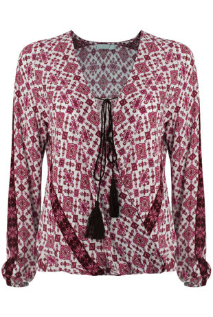 Red Printed Crossover Blouse