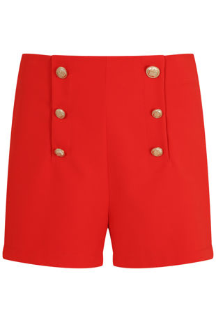 Red Button Trim Zip Up Shorts 