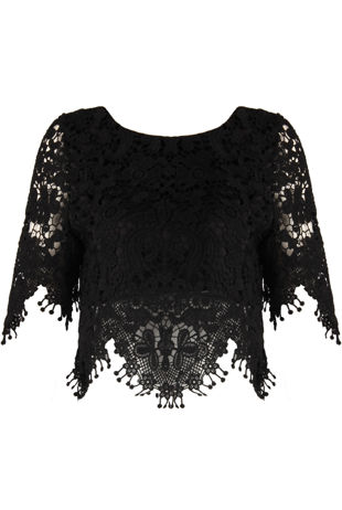 Black Crochet Lace Border Crop Top