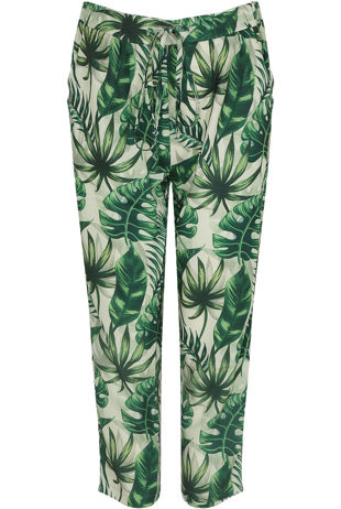 White Tropical Printed Trousers