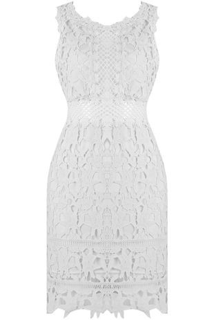 White Floral Crochet Textured Lace Dress