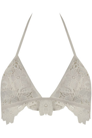 White Floral Embroidery Textured Bralet