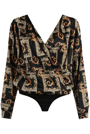 Black Printed Crossover Bodysuit