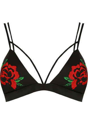 Black Contrast Flower Embroidery  Bralet