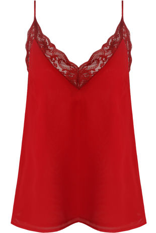 Red Crochet Lace Trim Cami Tops