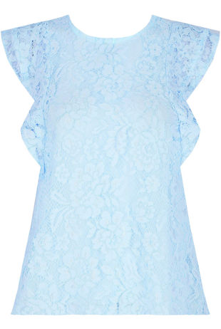 Sky Blue Floral Lace Crochet Layered Sleeve Crop Tops