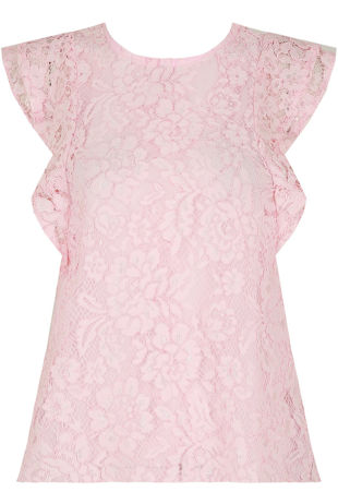 Pink Floral Lace Crochet Layered Sleeve Crop Tops