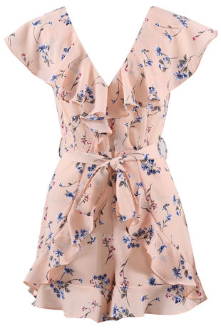  Floral Frill Trim Tie Up Playsuit