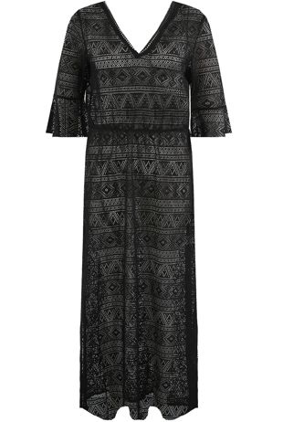 Black Crochet Lace Overlay Maxi Dress