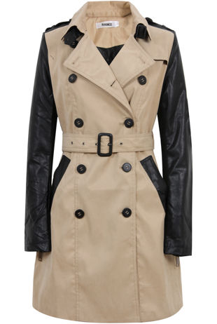 Beige PU Sleeved Trench Coats
