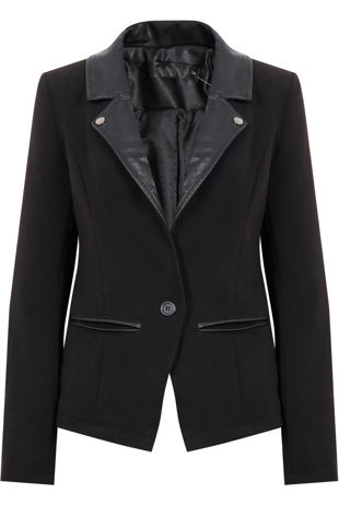 Black PVC Collar Smart Tailored Blazer