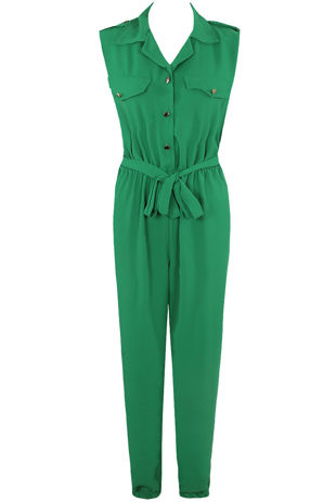 Green Cropped Utility Jumpsuit
