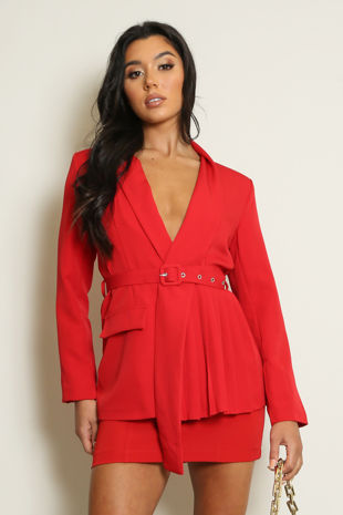 Pleated Belted Blazer