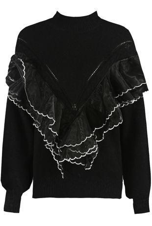 Black Frill Trim Mock Neck Jumper